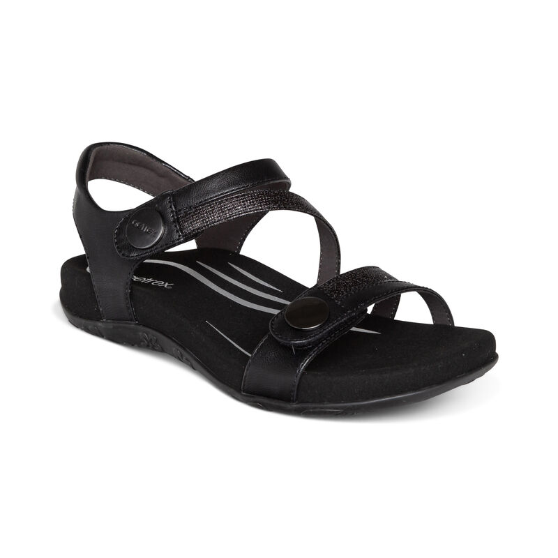 Aetrex Womens Jess Adjustable Quarter Strap Sandals Black - IllHRlPmj